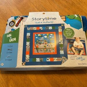 Dino Demo Quilt & Stuffy Kit - Blue and Orange